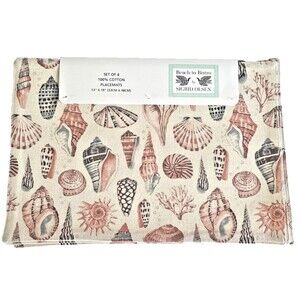 Sigrid Olsen Placemats Sepia Shells Summer Beach Machine Wash 13x19 Set of 4